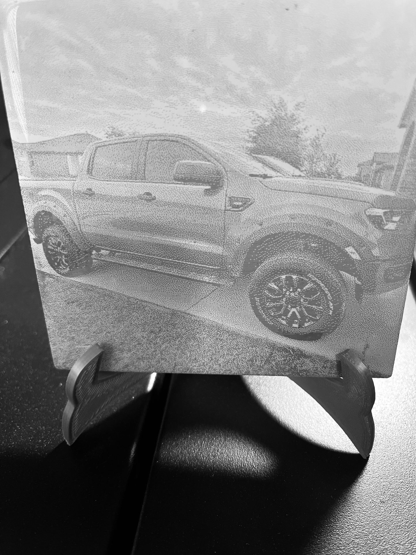 Laser engraved tile truck
