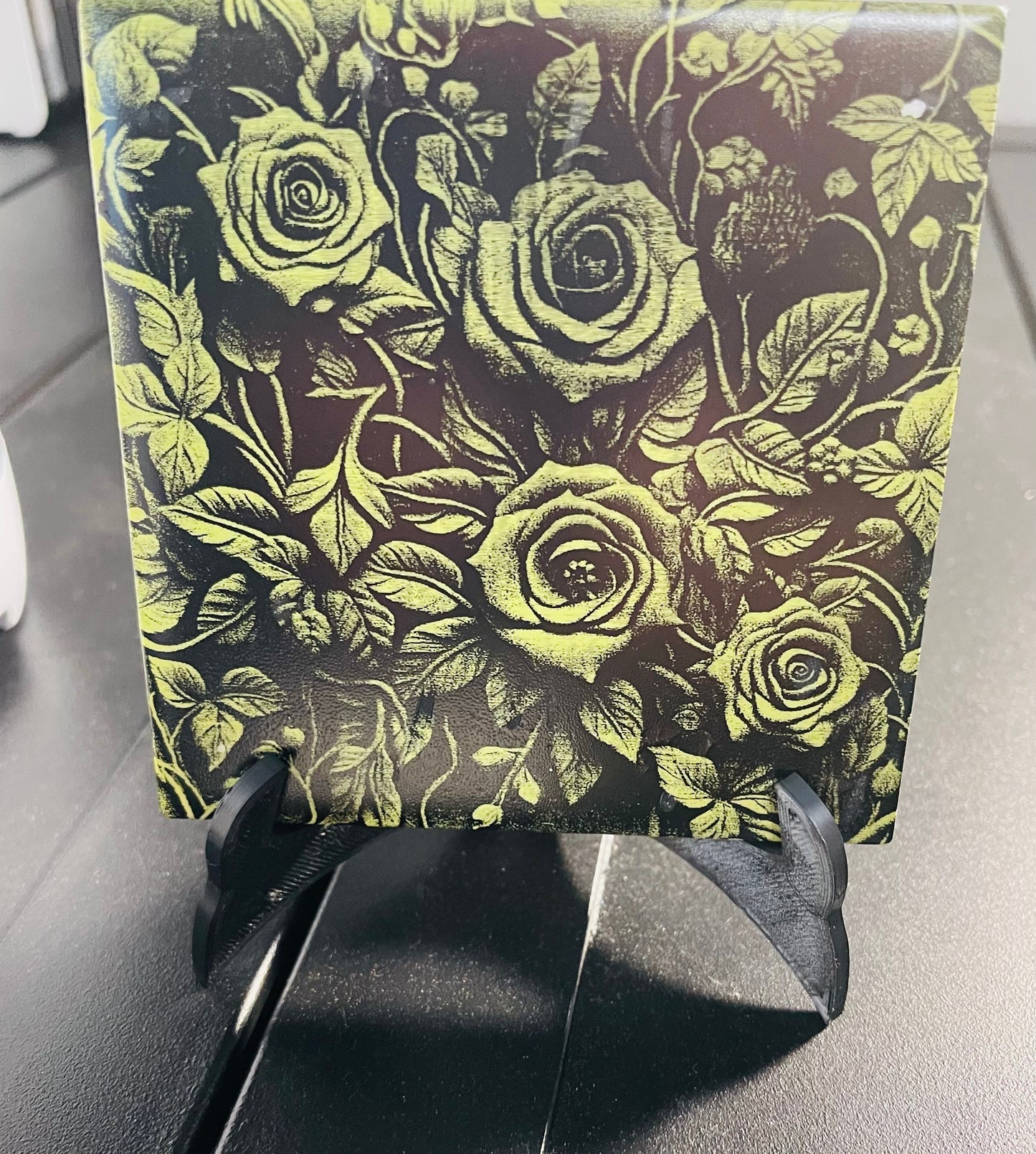 Laser engraved tile roses