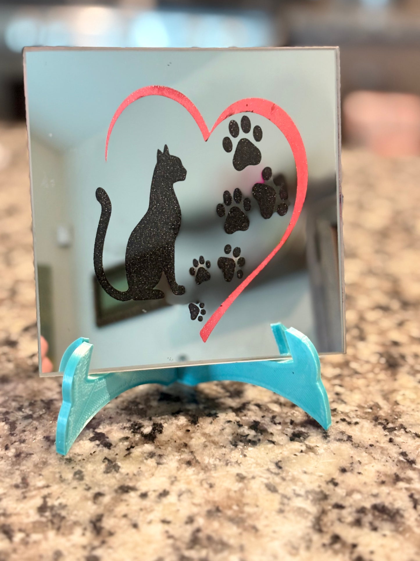 Black Cat with Heart Mirror
