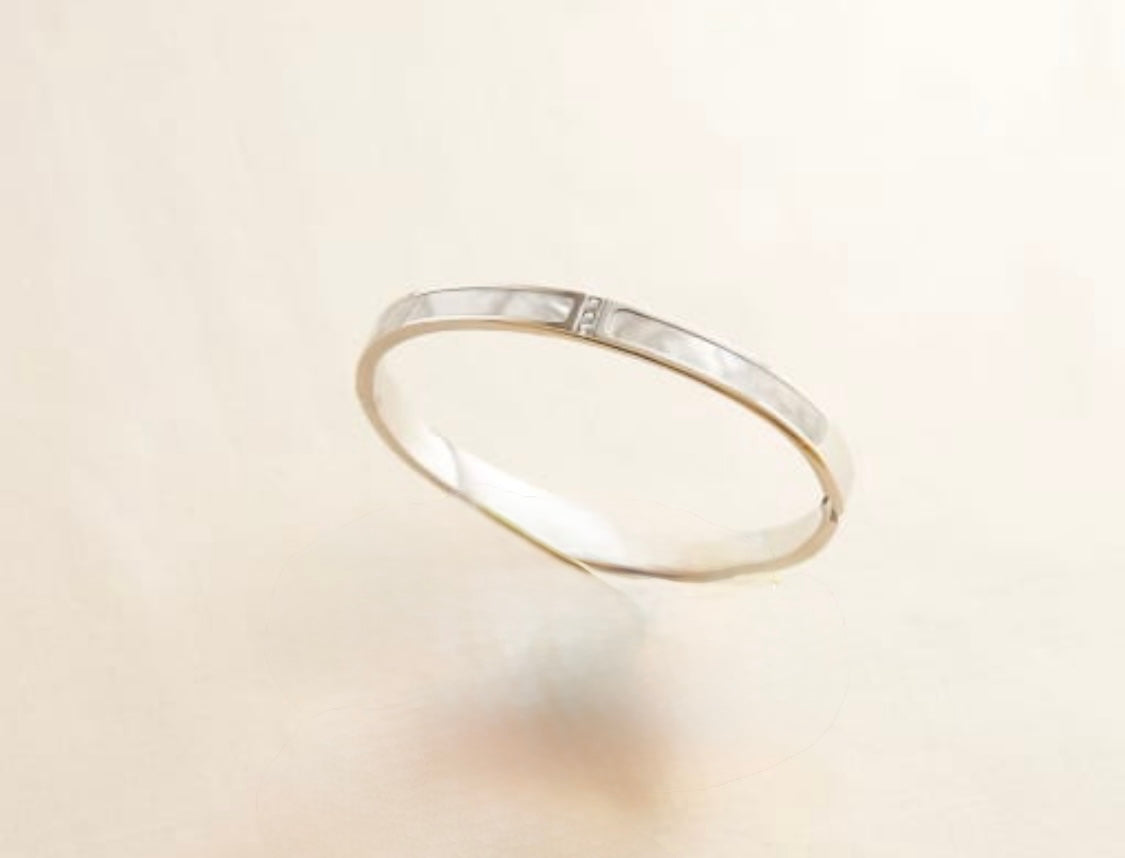 Steel Bangle 18k gold filled with Shell and CZ accent