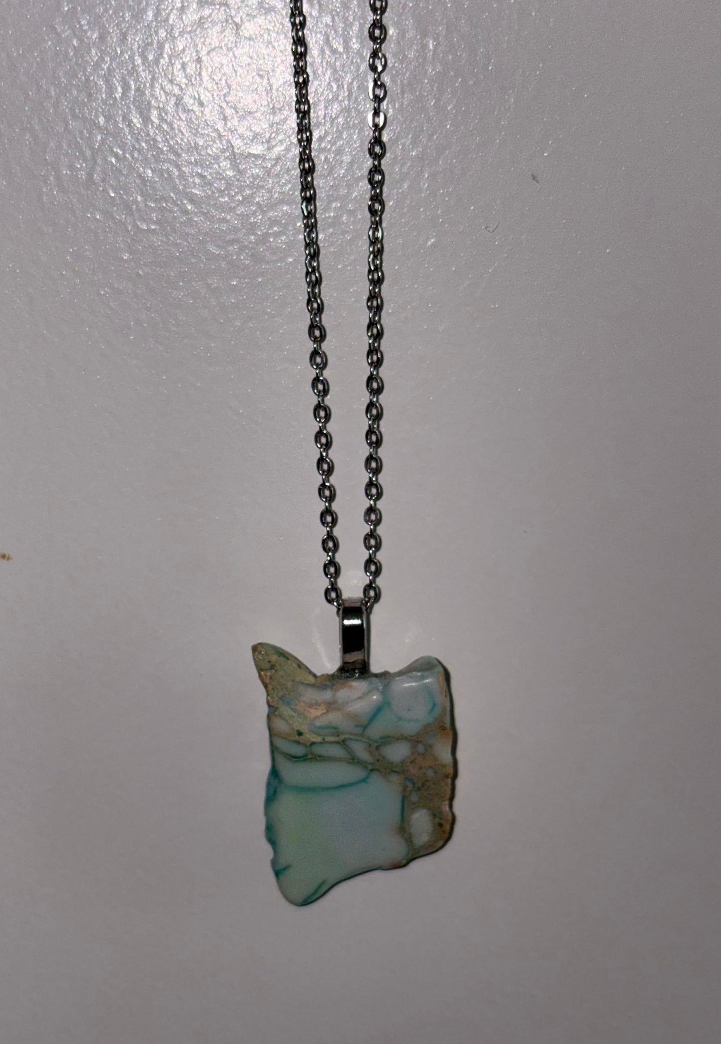 304 Stainless Steel 18k gold filled calendering necklace with Variscite 16”