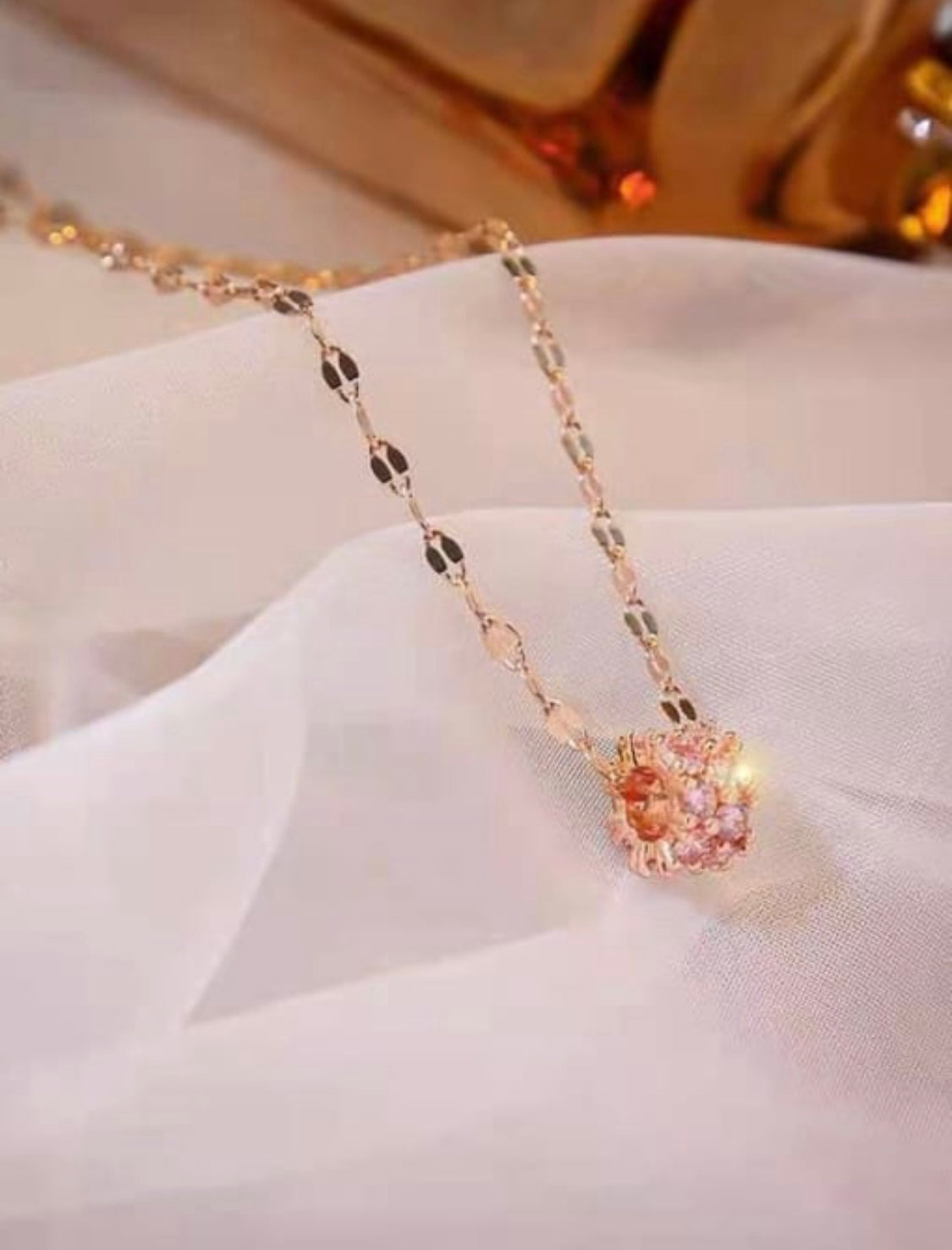 304 Stainless Steel 14k gold filled Dainty pink Cylinder Cubic Zirconia necklace 15” w 2” extension