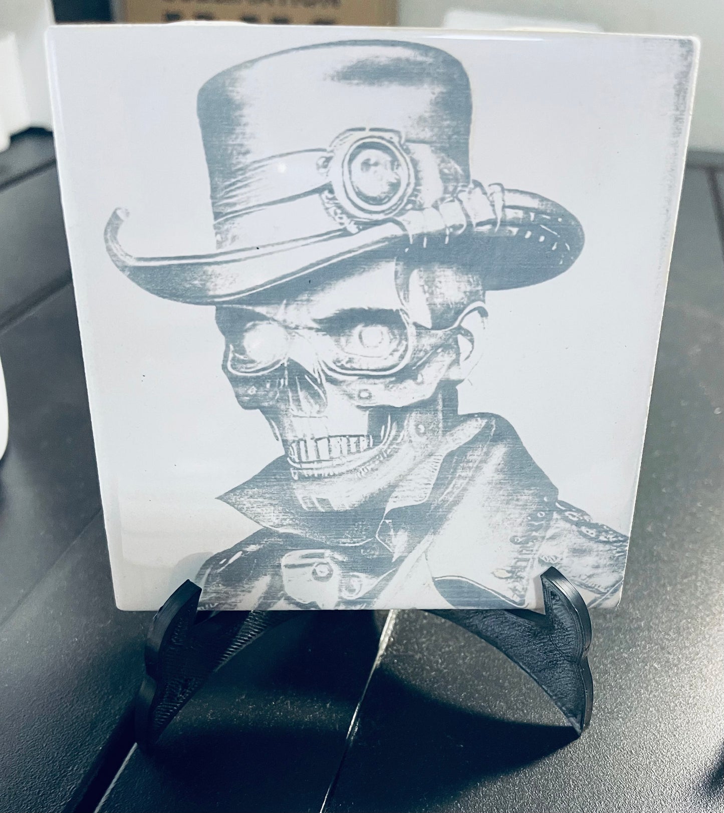 Laser engraved tile skeleton tile great gift desk accessory decor fast shipping