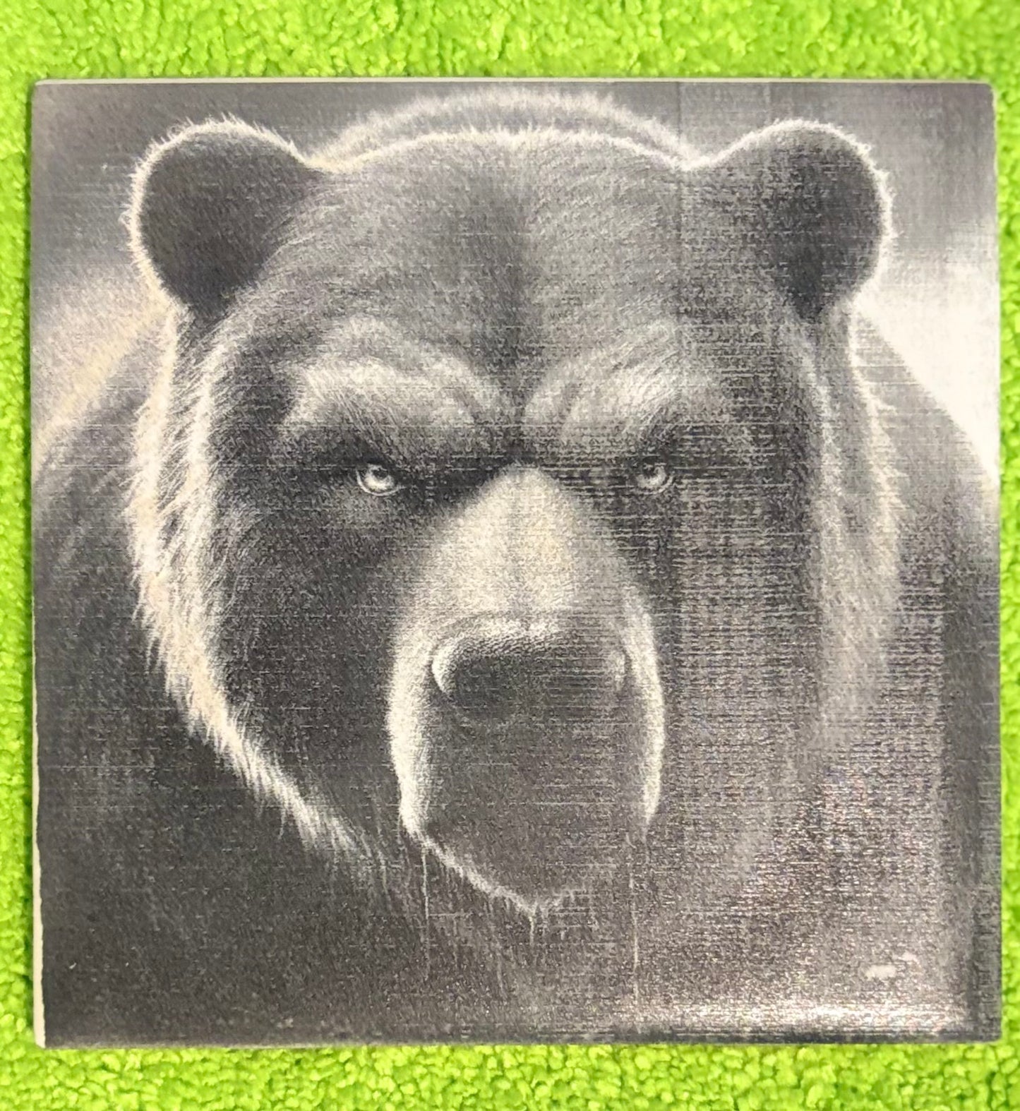 Laser engraved tile bear