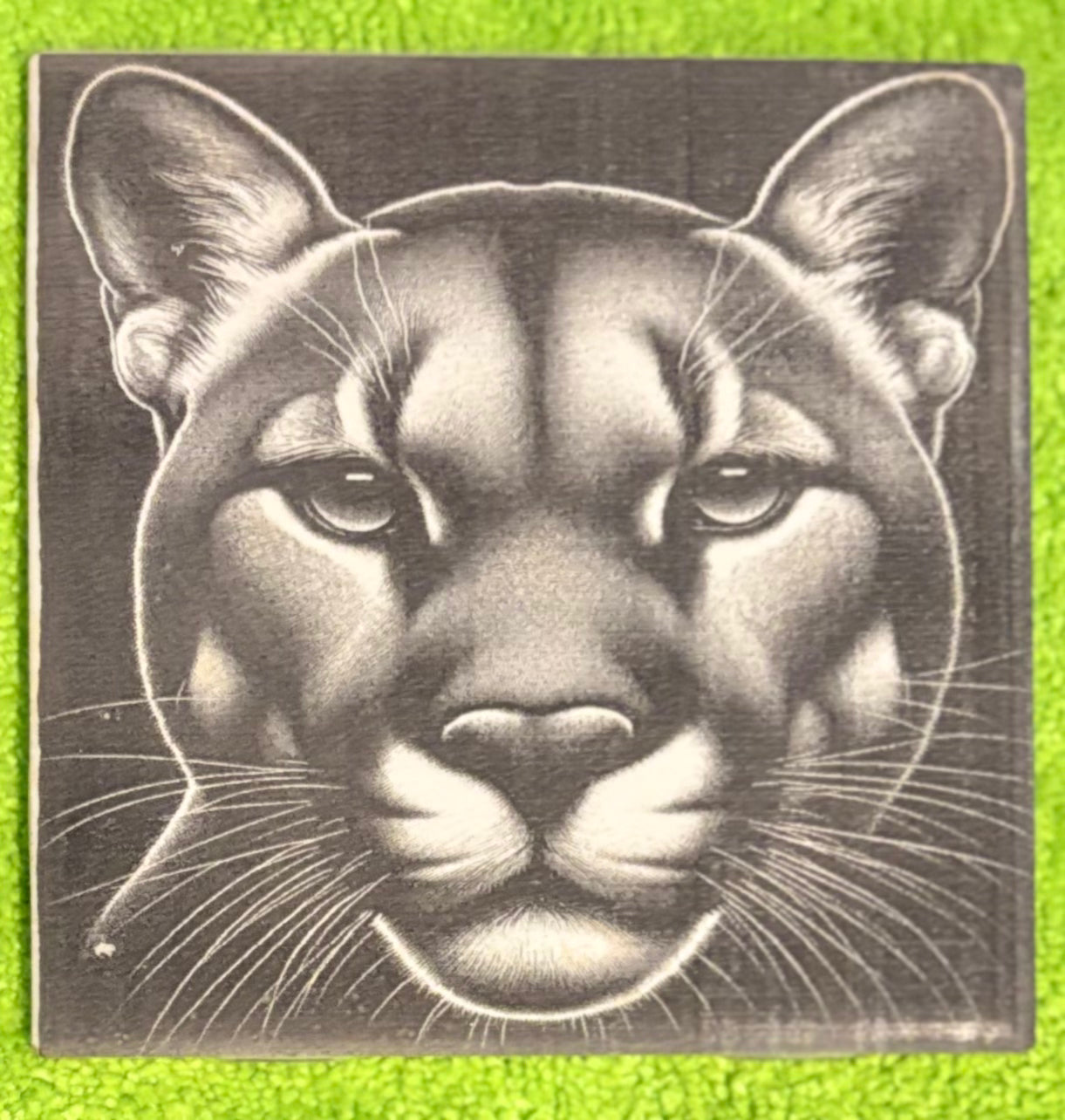Laser engraved tile mountain lion