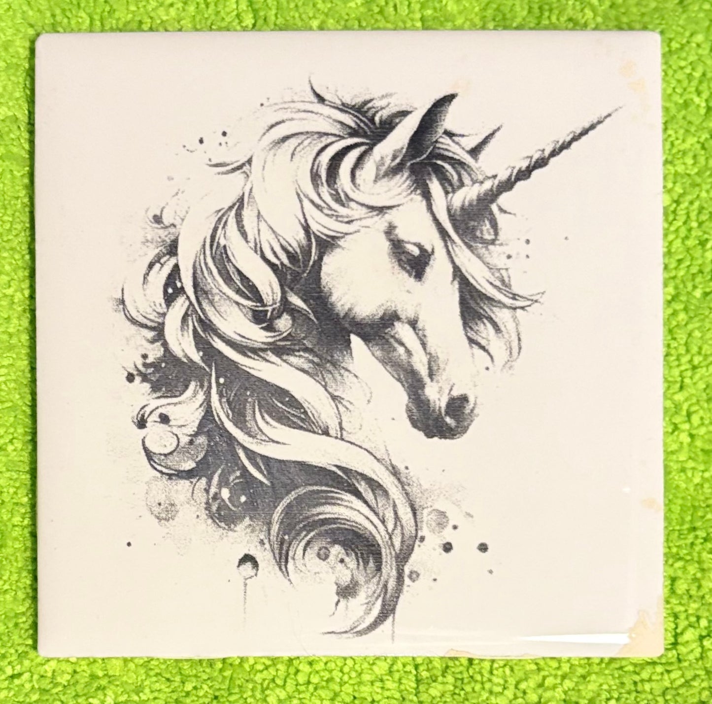 Laser engraved tile unicorn