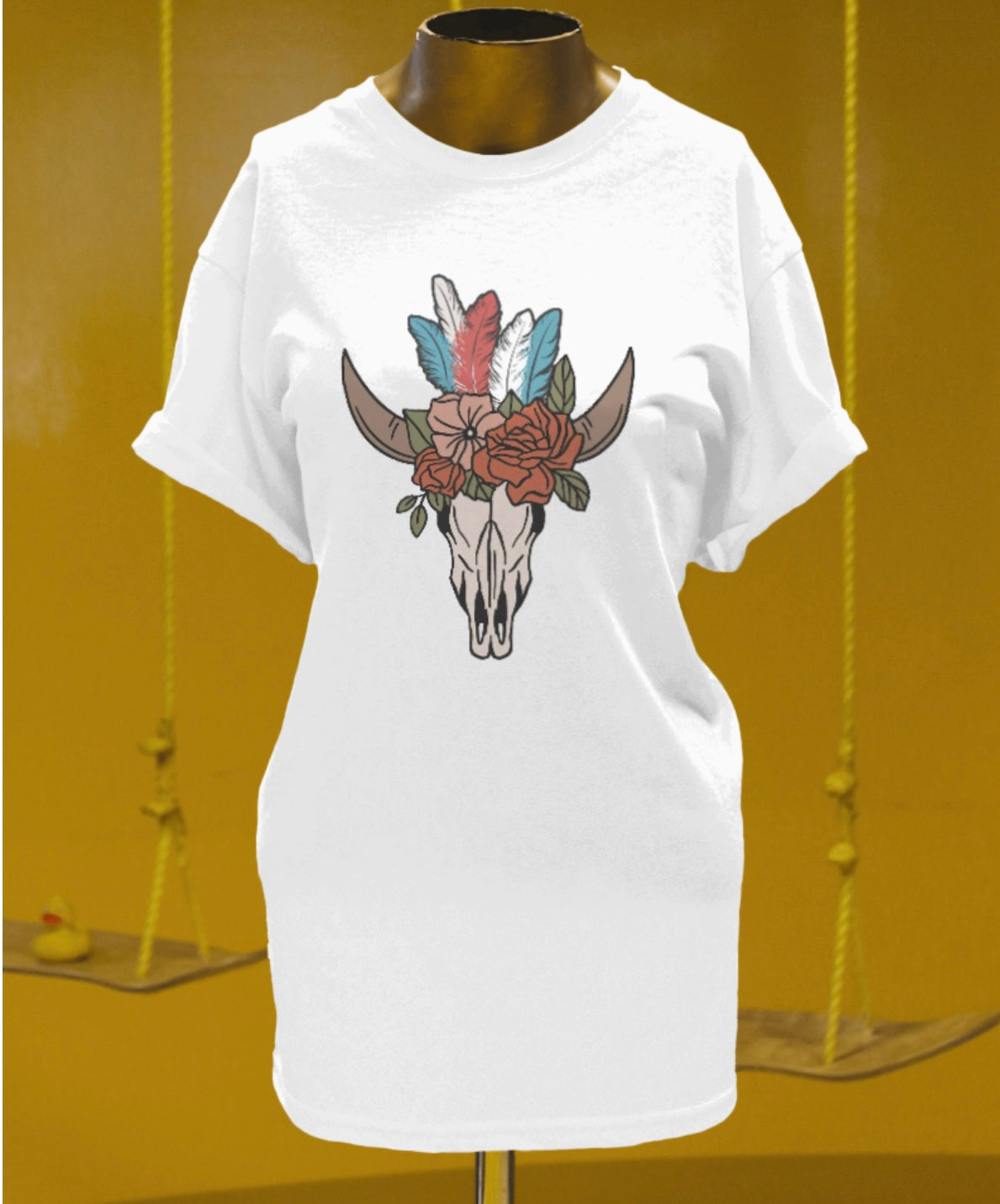 Bull skull with feathers custom tshirt available in sizes S M L XL 2XL 3XL Adult and Kids Fast Shipping