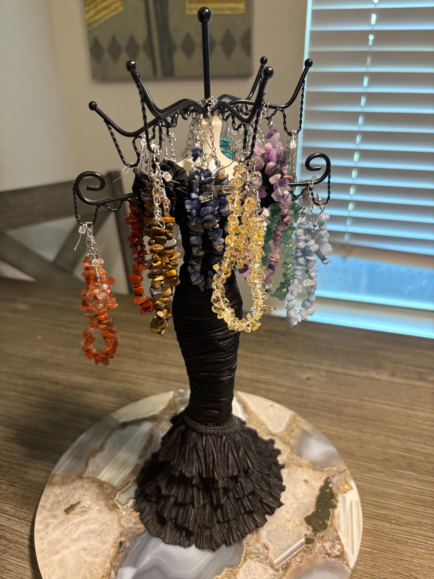 Gemstone bracelet with matching earrings