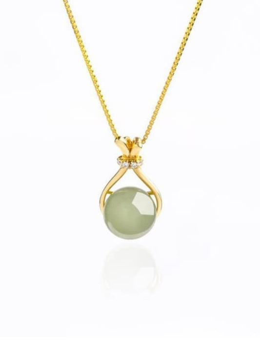 304 Stainless Steel 18k gold filled luck necklace green chalcedony stone 16”