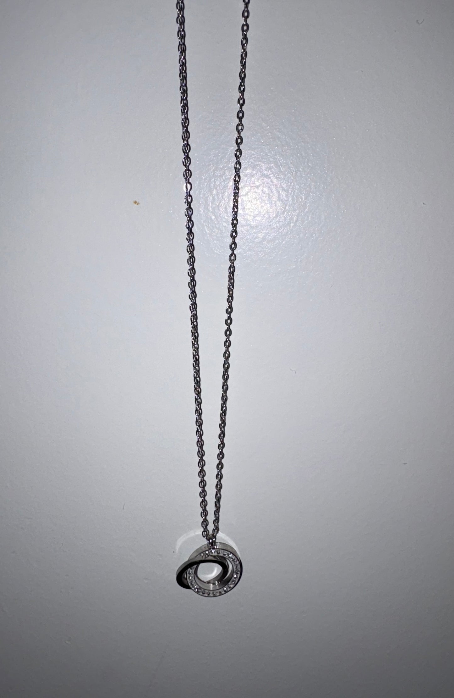 304 Stainless Steel 18k gold filled Steel duo ring w Rhinestones 16”