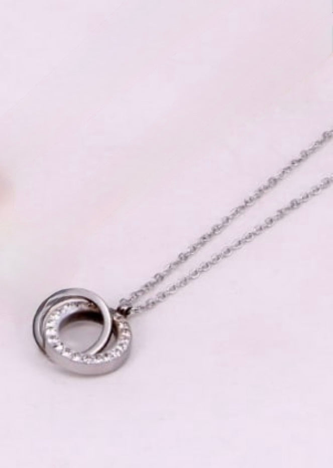 304 Stainless Steel 18k gold filled Steel duo ring w Rhinestones 16”