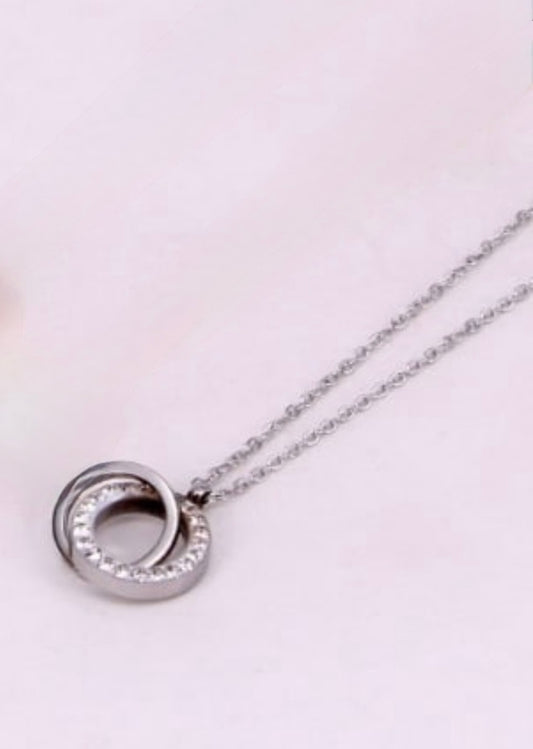 304 Stainless Steel 18k gold filled Steel duo ring w Rhinestones 16”